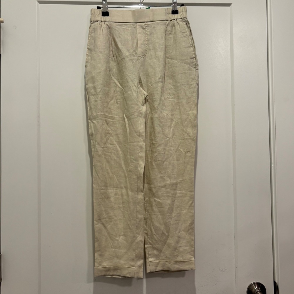 United Colors of Benetton Beige 100% Pure Linen Straight Leg Cuffed Pants XS